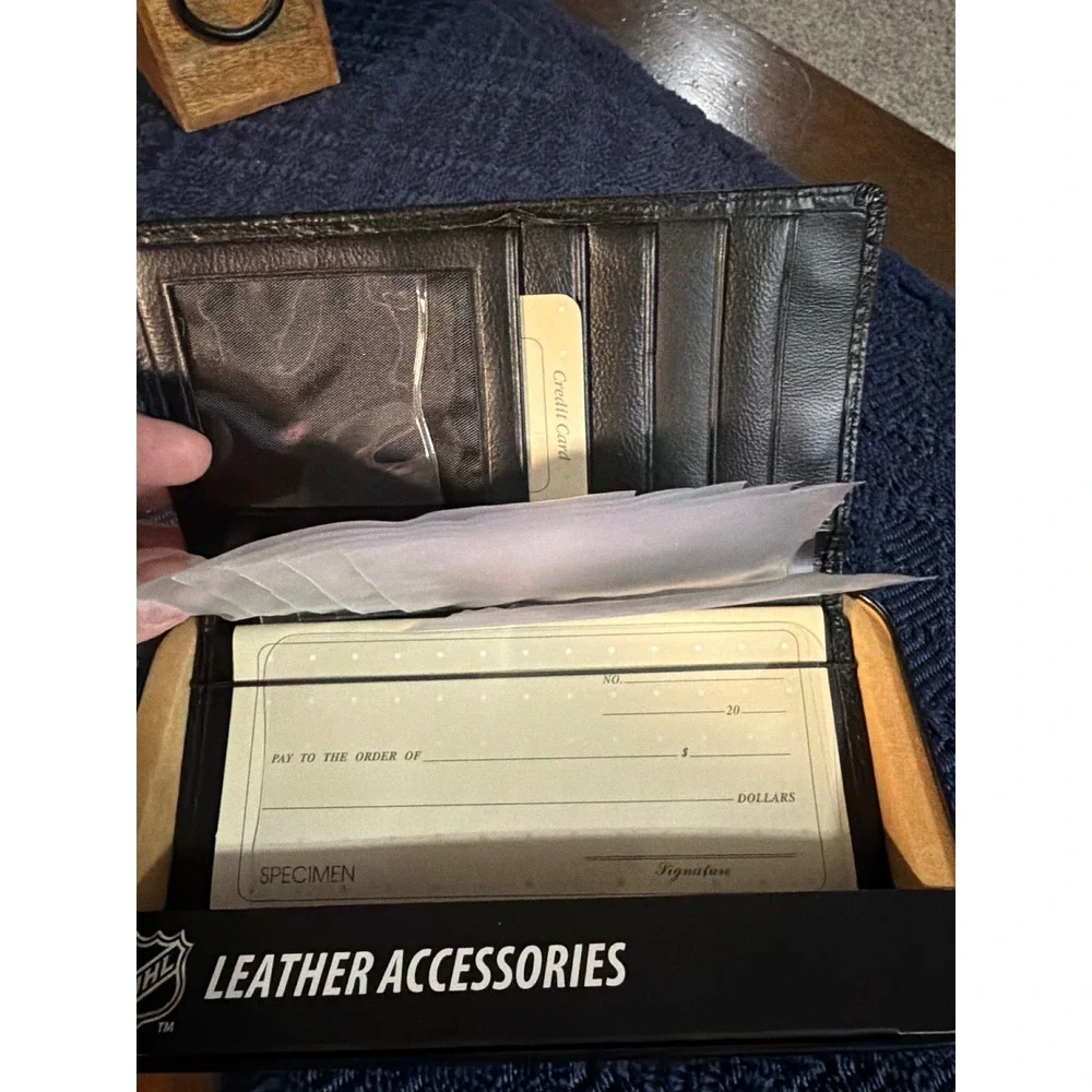 NHL Ottawa Senators Black Leather Checkbook Cover Wallet with Tin